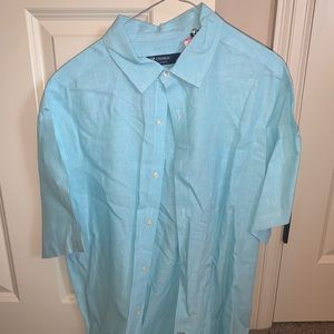 Large, soft blue CREMIEUX short sleeve linen shirt.